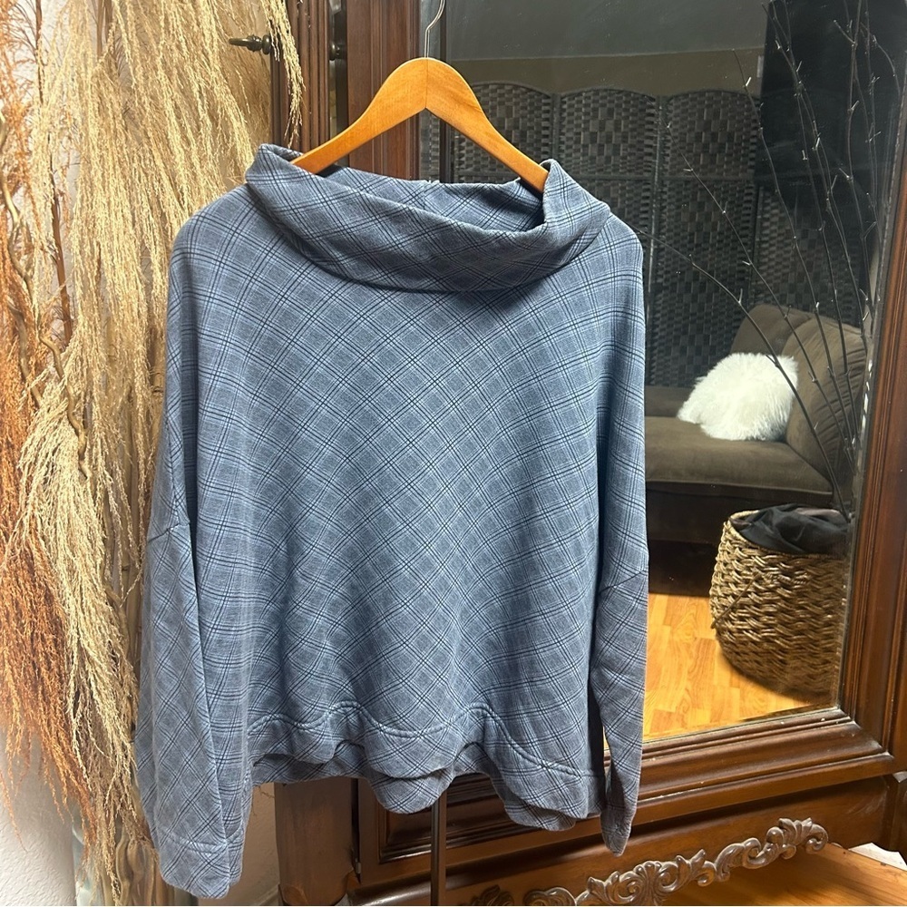 Bryn Walker cowl neck Aline cost sweater XXL black blue long sleeved